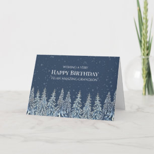 Rustic Winter Forest Happy Birthday Grandson Card