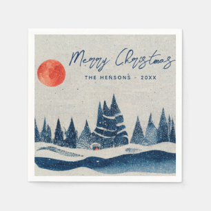 Rustic Winter Forest Moon Family Photo Christmas Napkin