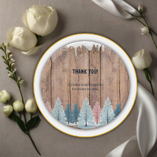 Rustic Winter Forest Pine Trees Baby Shower Paper Plate