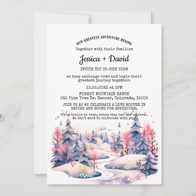 Rustic Winter Forest Trail Snow Outdoor Wedding Invitation (Front)