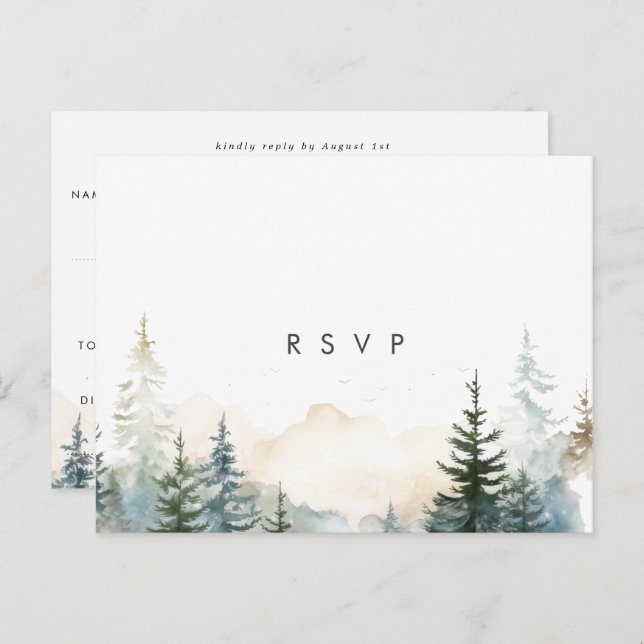 rustic winter forest wedding rsvp postcard (Front/Back)