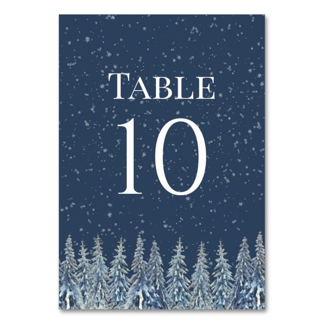 Rustic Winter Forest Wedding Table Number Cards (Front)