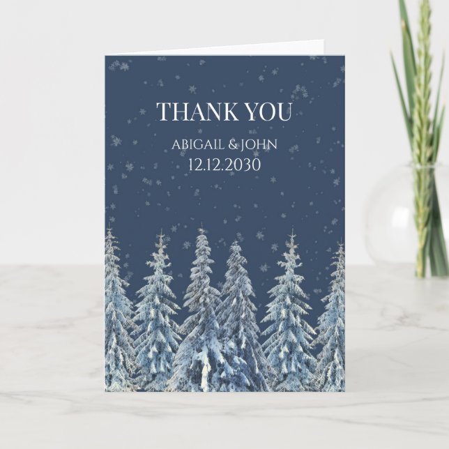 Rustic Winter Forest Wedding Thank You Card (Front)
