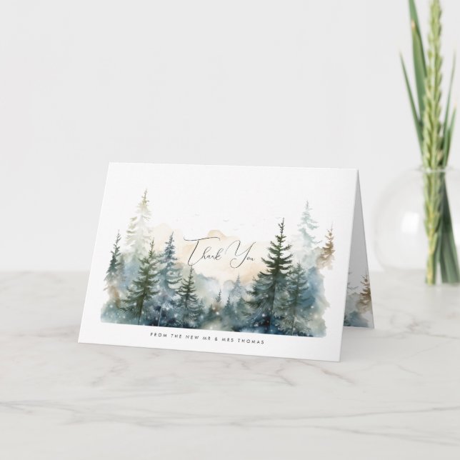 rustic winter forest wedding thank you card (Front)