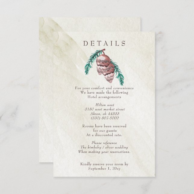 Rustic Winter Forest Woodland Pine Cone Wedding Enclosure Card (Front/Back)