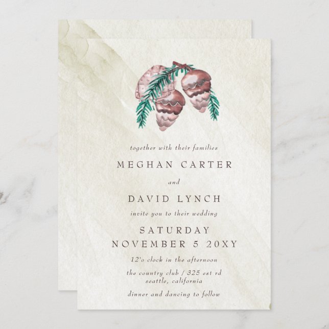 Rustic Winter Forest Woodland Pine Cone Wedding In Invitation (Front/Back)