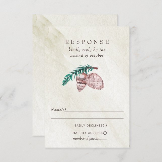 Rustic Winter Forest Woodland Pine Cone Wedding RSVP Card (Front/Back)