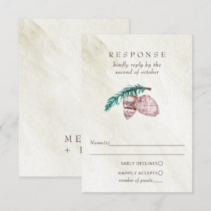 Rustic Winter Forest Woodland Pine Cone Wedding RSVP Card
