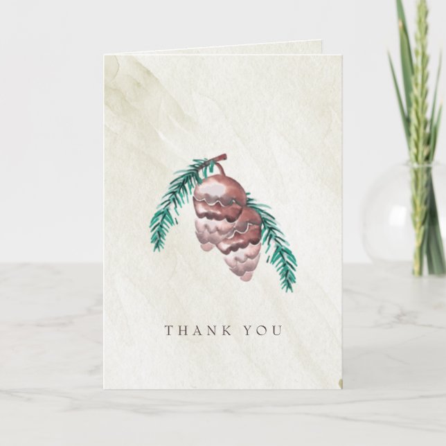 Rustic Winter Forest Woodland Pine Cone Wedding Thank You Card (Front)
