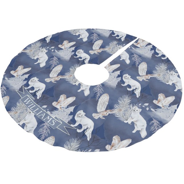  Rustic Winter Fox & Owl Christmas Gift   Brushed Polyester Tree Skirt (Angled)