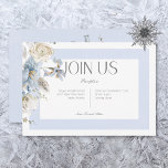 Rustic Winter Frosty Blue & White Floral Reception Enclosure Card<br><div class="desc">Introducing our exquisite winter floral wedding reception card, a celebration of love amidst the enchanting beauty of the season. With its icy blue and white double frame, this invitation exudes elegance and sophistication. Soft blue and white watercolor winter floral bouquets, adorned with delicate touches of yellow, tan, and green, grace...</div>