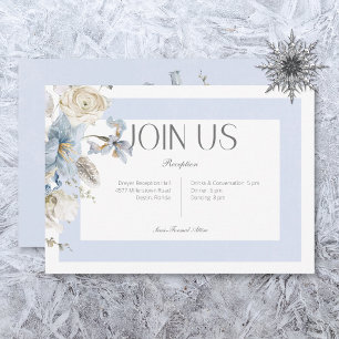 Rustic Winter Frosty Blue & White Floral Reception Enclosure Card