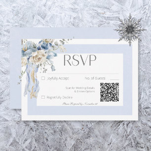 Rustic Winter Frosty Blue & White Floral RSVP Card