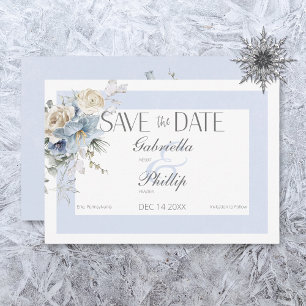 Rustic Winter Frosty Blue & White Floral Save The Date