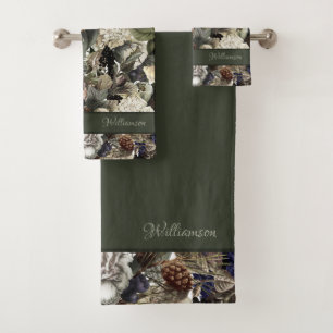 Rustic Winter Garden Floral Elegant Name Template Bath Towel Set
