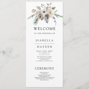 Rustic Winter Garden Simple Pine Floral  Wedding Program