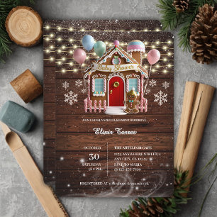 Rustic Winter Gingerbread House Baby Shower Invitation