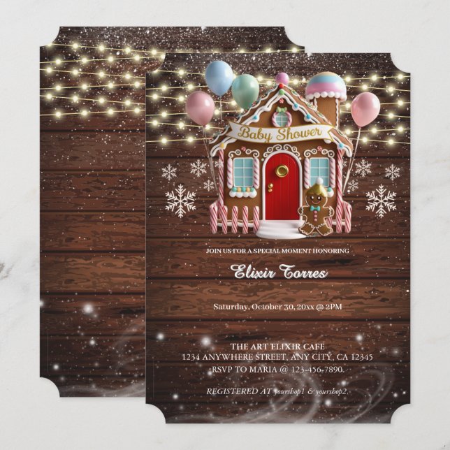 Rustic Winter Gingerbread House Baby Shower Invitation (Front/Back)