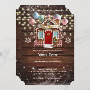 Rustic Winter Gingerbread House Baby Shower Invitation