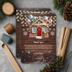 Rustic Winter Gingerbread House Baby Shower Thank You Card