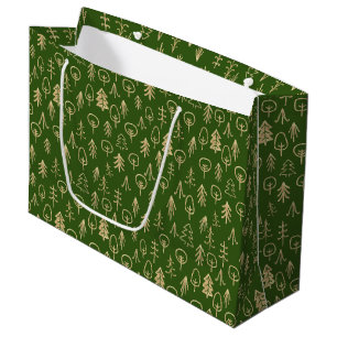 Rustic Winter Gold Patterned Green Large Gift Bag