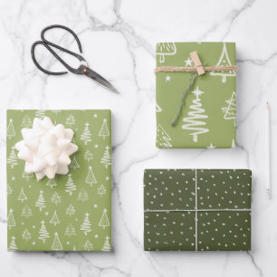 Rustic Winter Green Christmas Tree and Snow Wrapping Paper Sheet