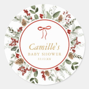 Rustic Winter Greenery Baby Shower Classic Round Sticker