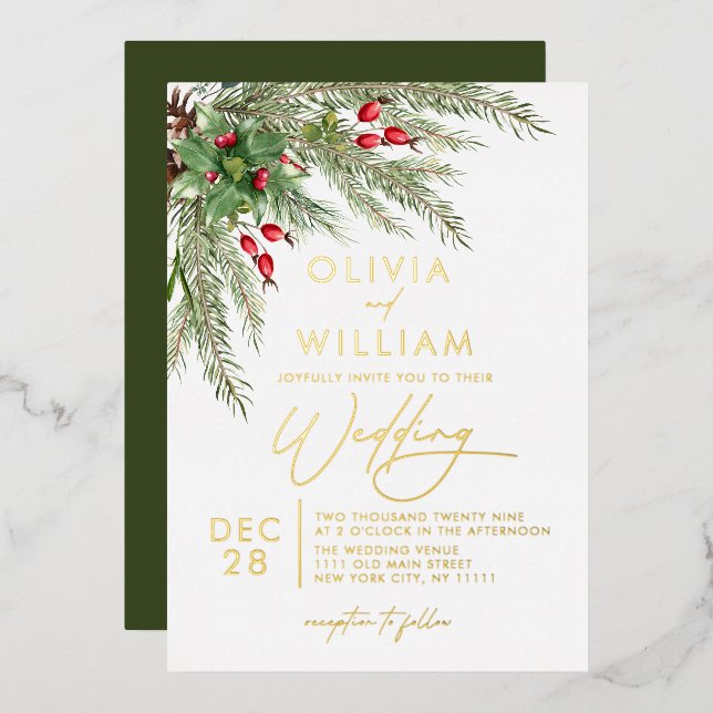 Rustic Winter Greenery Christmas Holiday Wedding (Front/Back)