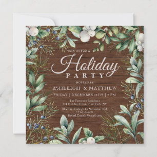 Rustic Winter Greenery Holiday Party Invitation