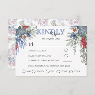 Rustic Winter Greenery Watercolor Wedding RSVP