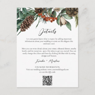 Rustic Winter Greenery Wedding Details QR Website Enclosure Card