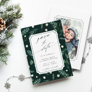 Rustic Winter Greenery Wedding Photo Save The Date