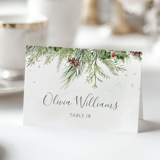 Rustic Winter Greenery Wedding Place Card (Creator Uploaded)