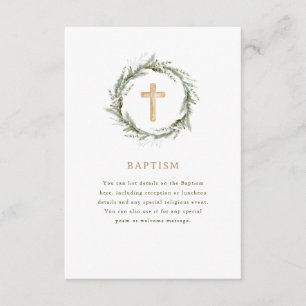 Rustic Winter Greenery   Wreath and Cross Baptism Enclosure Card