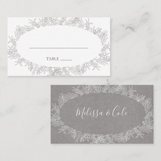 Rustic Winter | Grey Flat Wedding Place Card (Front/Back)
