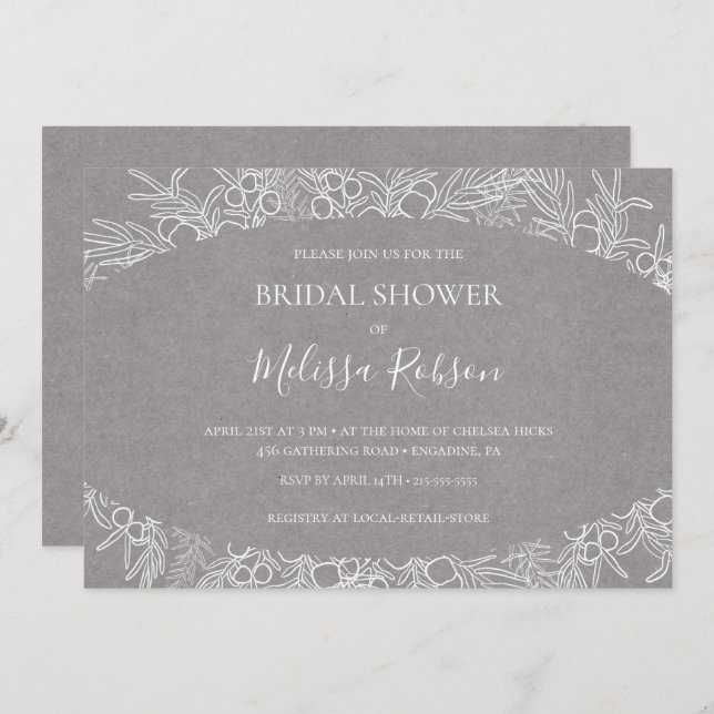 Rustic Winter | Grey Horizontal Bridal Shower Invitation (Front/Back)