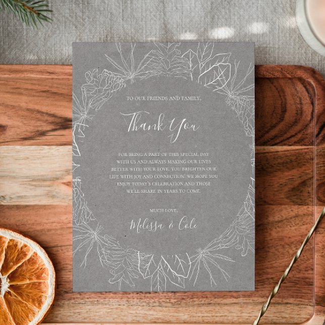 Rustic Winter | Grey Thank You Reception Card (Creator Uploaded)