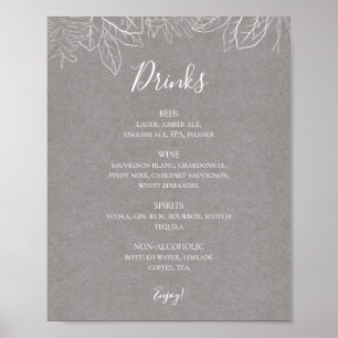 Rustic Winter   Grey Wedding Drinks Menu Sign