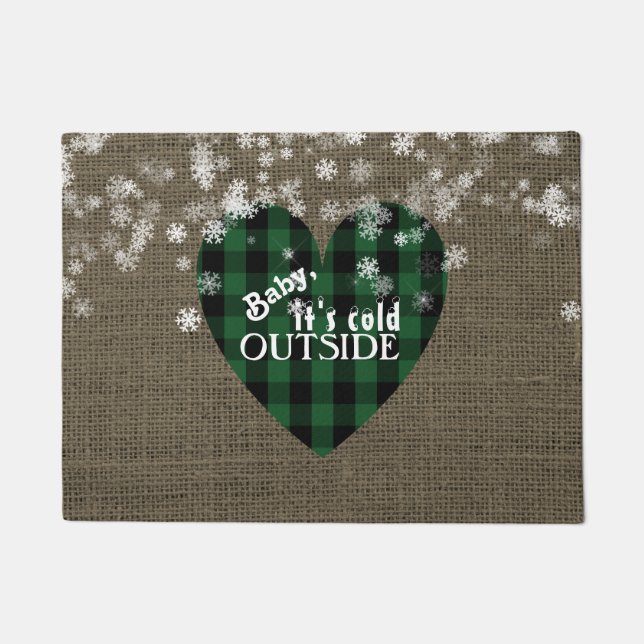Rustic Winter Holiday Baby It's Cold Outside Doormat (Front)