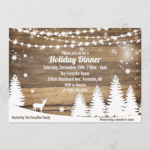 Rustic Winter Holiday Christmas Dinner Invitation