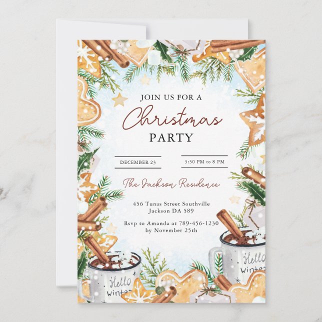 Rustic Winter Holiday Christmas Party Card (Front)