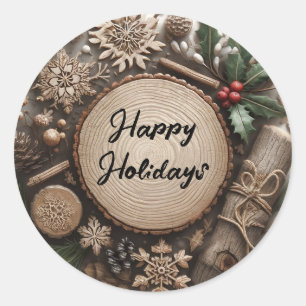 Rustic Winter Holiday Country Christmas Classic Round Sticker