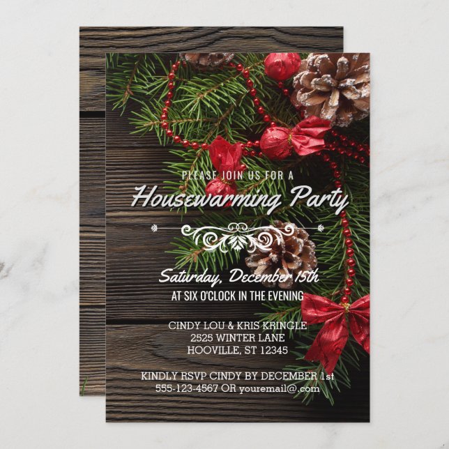 Rustic Winter Holiday Housewarming Party Invitation (Front/Back)