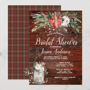 Rustic Winter Holiday Lights Floral Bridal Shower Invitation