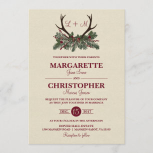 Rustic Winter Holiday Pine Wedding Invitation