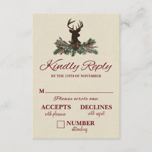 Rustic Winter Holiday Pine Wedding RSVP Card
