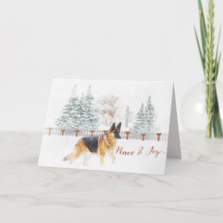Rustic Winter Holiday Scene with German Shepherd