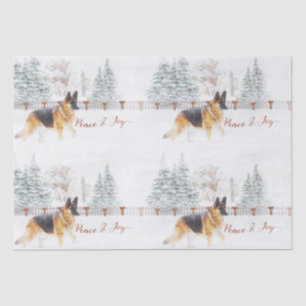Rustic Winter Holiday Scene with German Shepherd Tissue Paper
