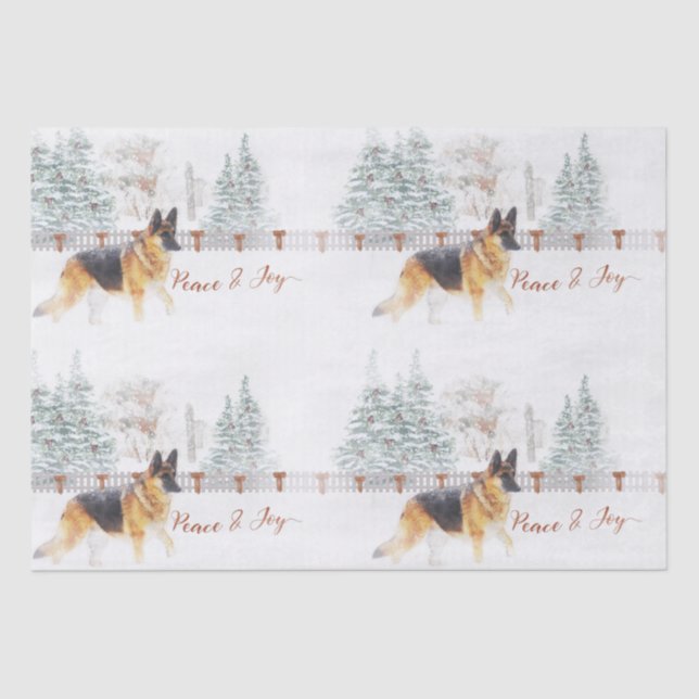 Rustic Winter Holiday Scene with German Shepherd Tissue Paper (Front)