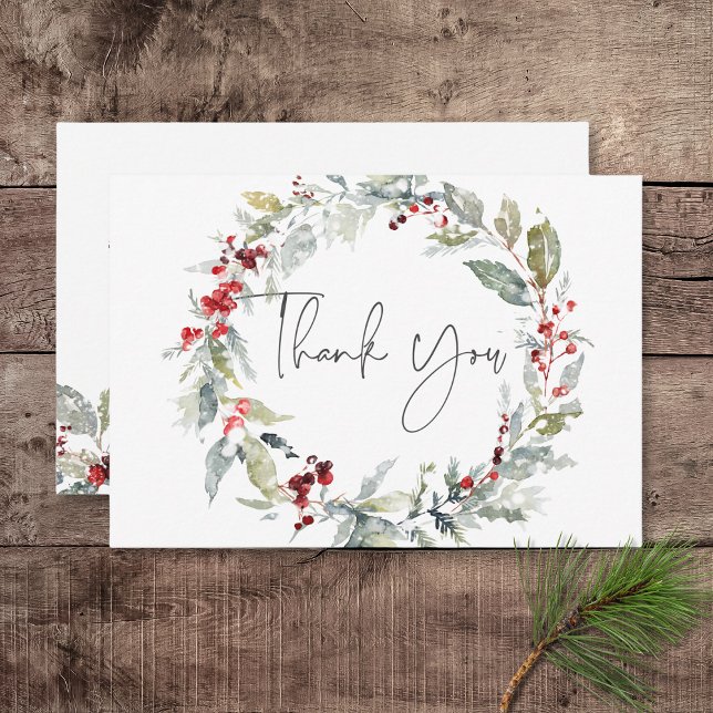 Rustic Winter Holly Berries & Snow Wedding Thank You Card (Rustic Winter Holly Berries & Snow Wedding Thank You Card)
